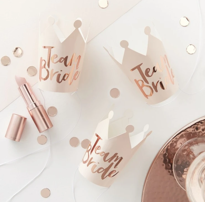 Pink & Rose Gold Foiled Team Bride Party Crowns