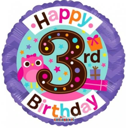 3rd Happy Birthday Owl Balloon
