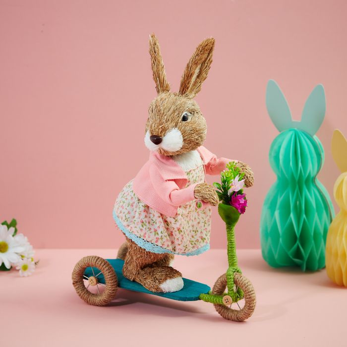 Bristle Rabbit Ornament on Scooter with Flowers