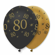 Age 80 Black & Gold Latex Balloon Pack
