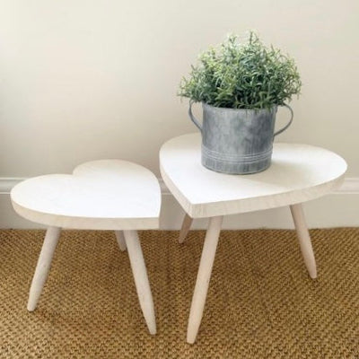 White Washed Heart Side Table