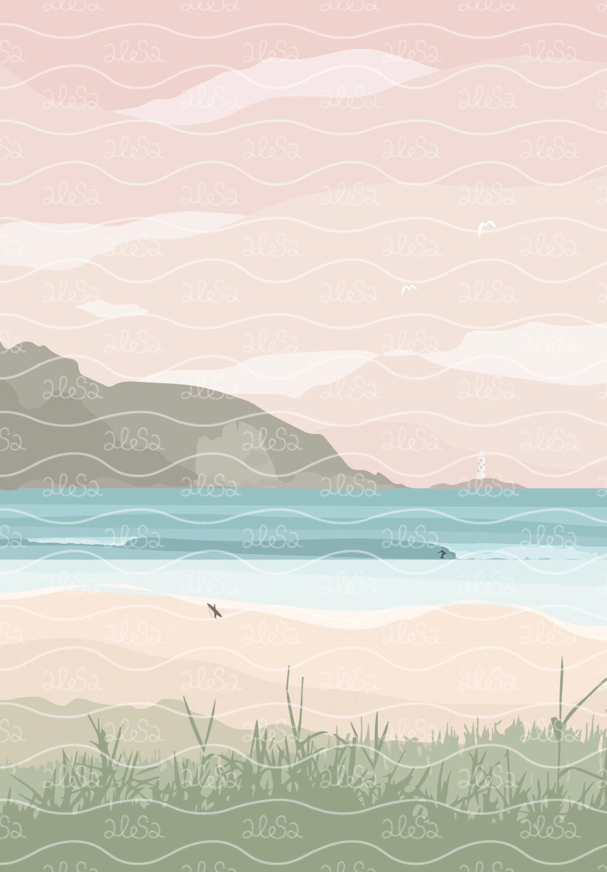 Cornwall Beach A4 Print ~ Alesa Design