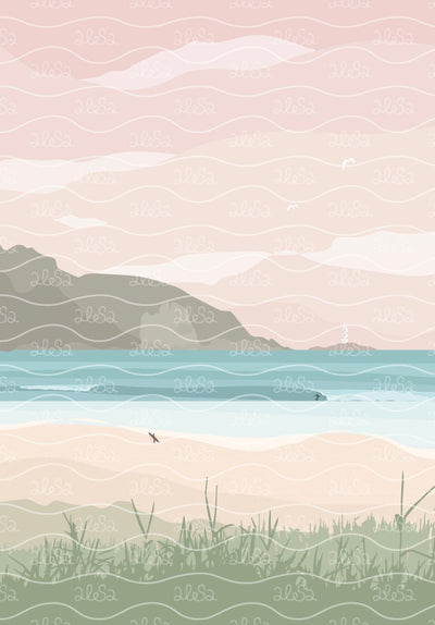 Cornwall Beach A4 Print ~ Alesa Design