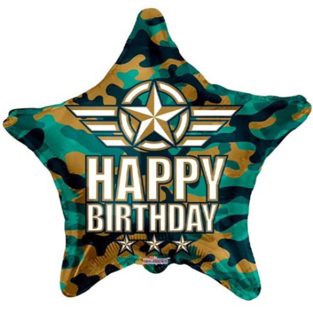 Camouflage Happy Birthday Star Balloon