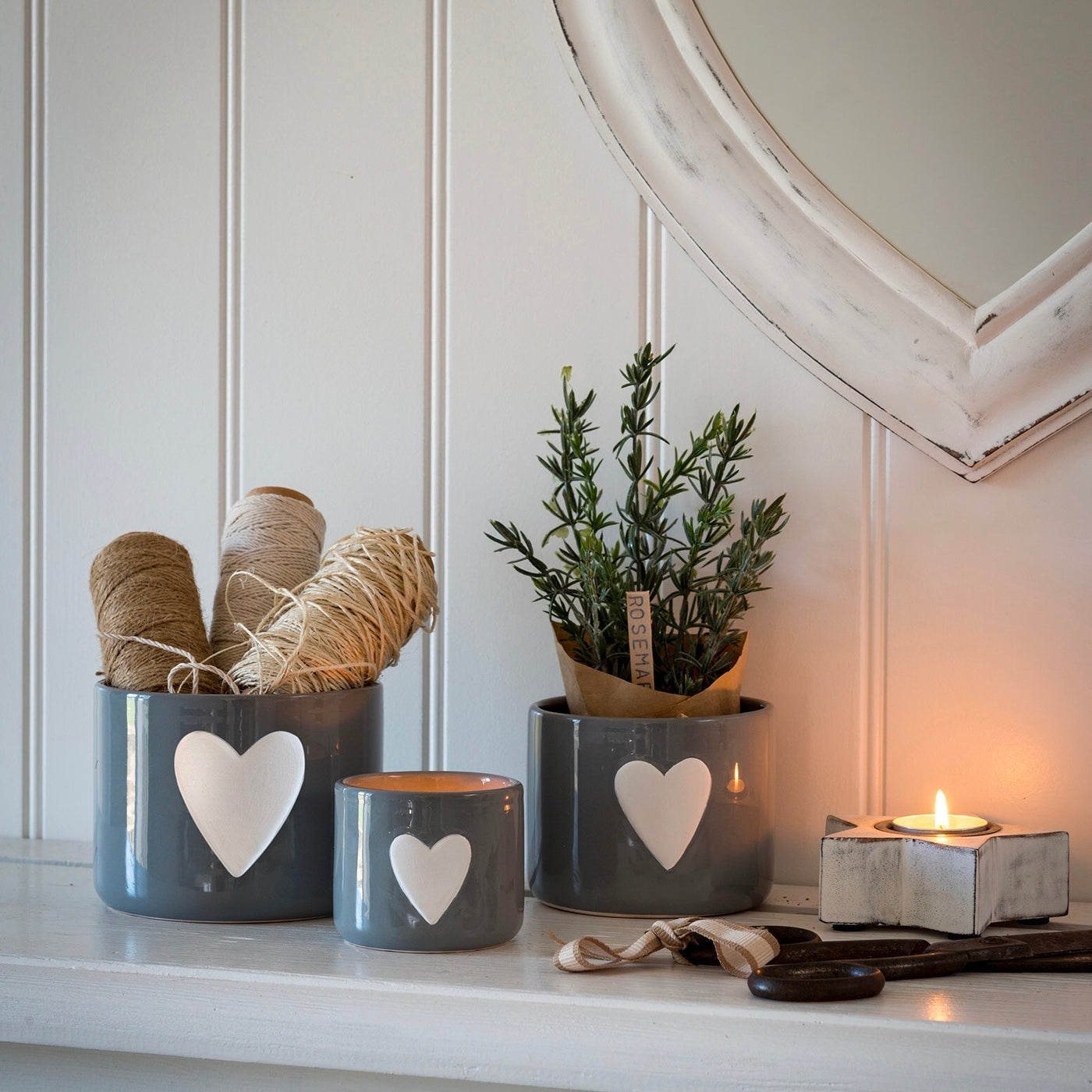 Grey Pot with White Heart