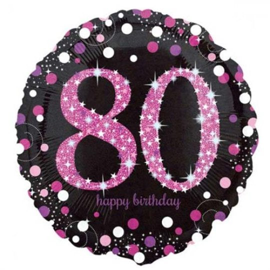 Black & Pink Sparkling 80th Balloon