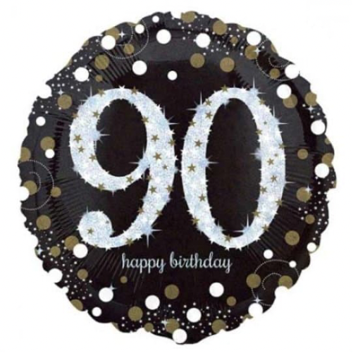 90 Black & Gold Sparkling Birthday Balloon