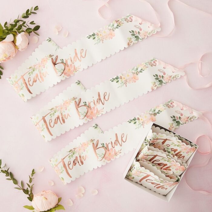 Team Bride Floral Sashes - 6 Pack