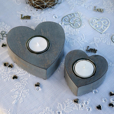 Small Wooden Grey Heart Tea Light Holder