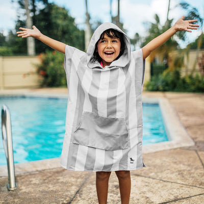 Quick Dry Kids Hooded Towel/Poncho - Goa Grey - Dock & Bay