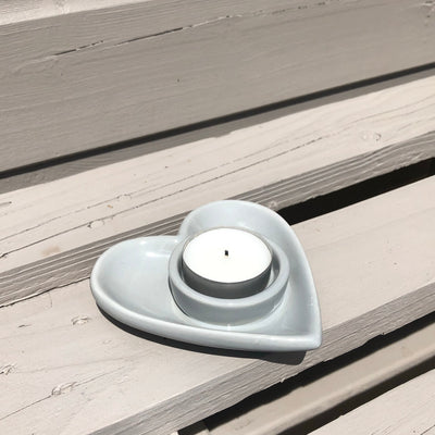 Small Ceramic Heart Tea Light Holder, Grey