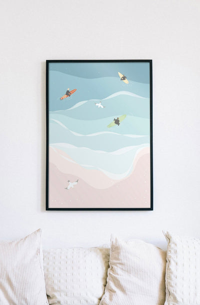 Surfers in the Sea A3 Print ~ Alesa Design