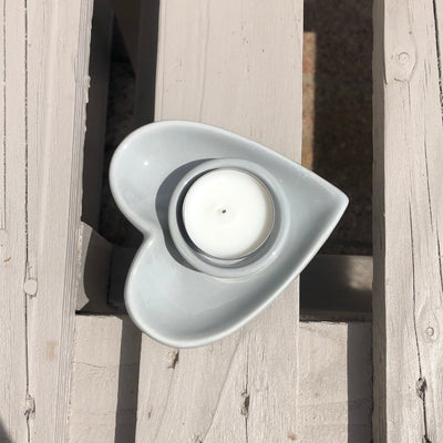 Small Ceramic Heart Tea Light Holder, Grey