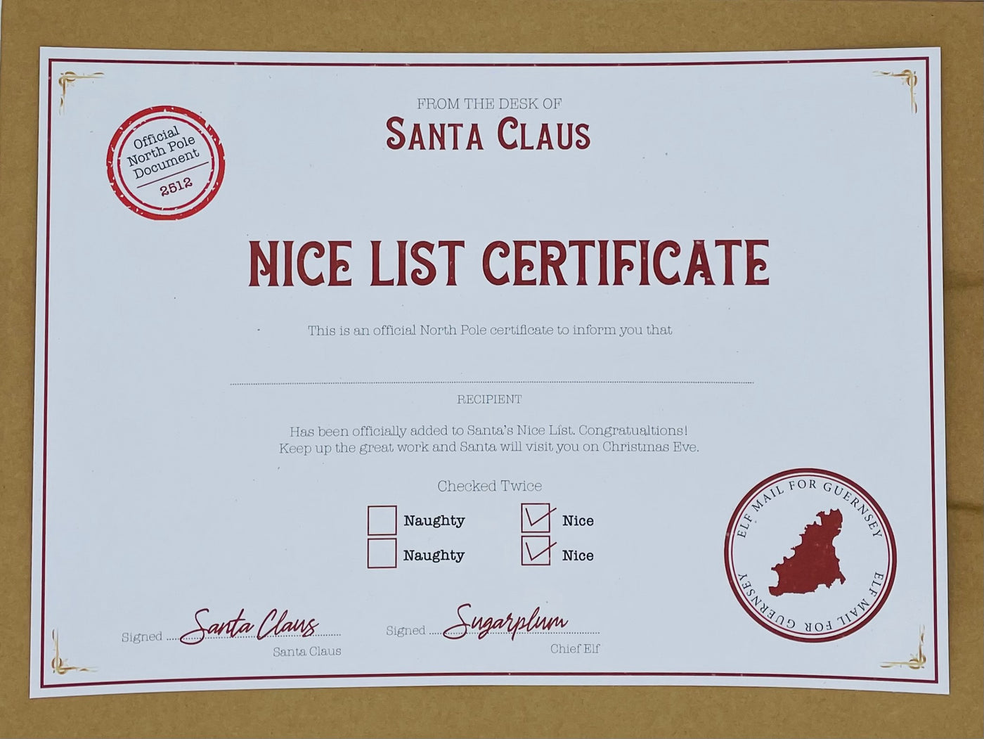 Nice List Certificate
