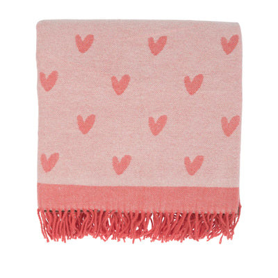 Coral Pink Hearts Knitted Picnic Blanket ~ Sophie Allport