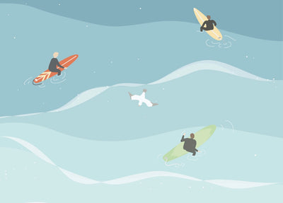 Surfers in the Sea A3 Print ~ Alesa Design