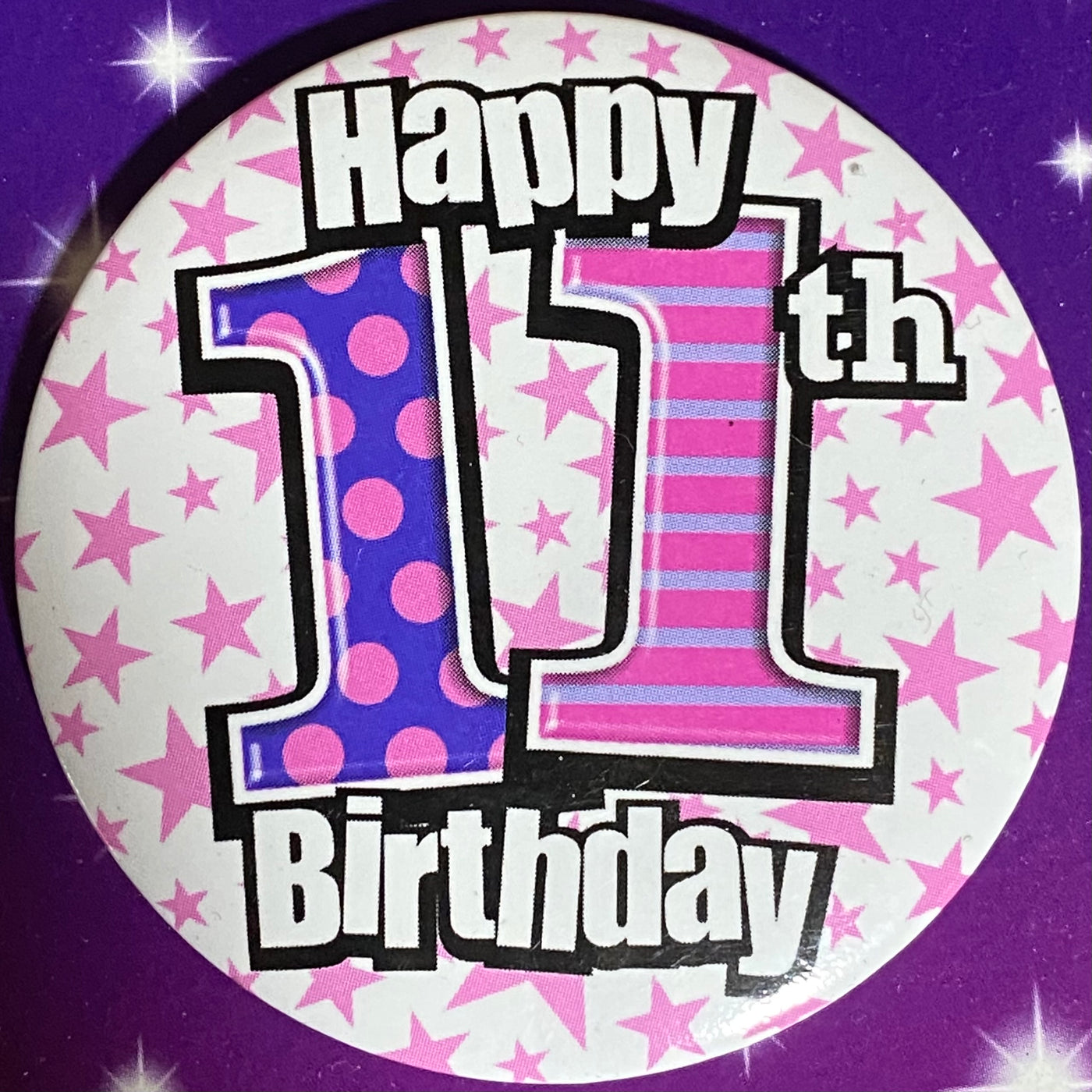 Happy 11th Birthday Pink Stars Badge