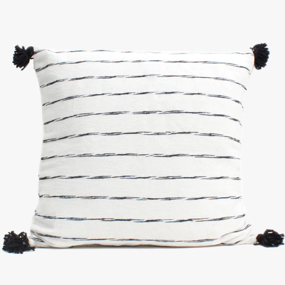 Large White Stripe Square Cushion - Black