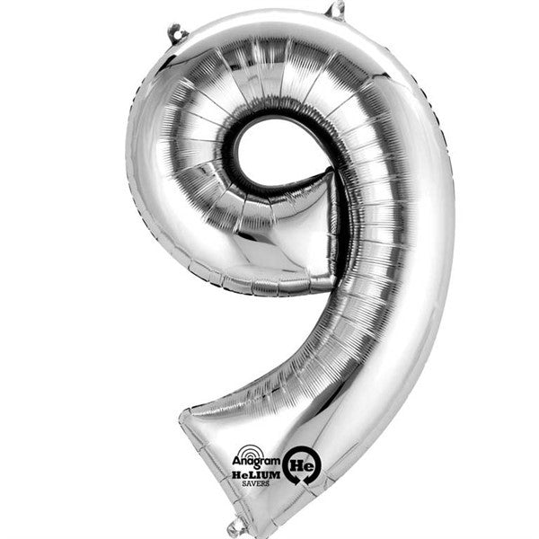 Number Balloon - 9 - Silver