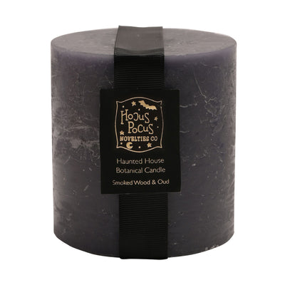 Grey Haunted House Pillar Candle