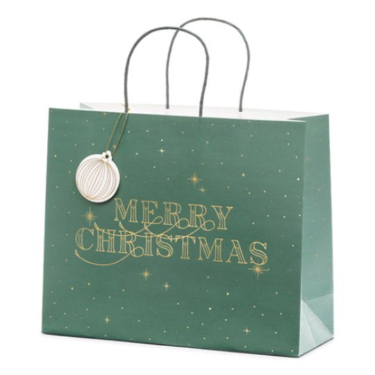 Merry Christmas Green Gift Bag & Tag