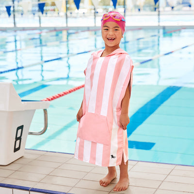 Quick Dry Kids Hooded Towel/Poncho - Malibu Pink - Dock & Bay