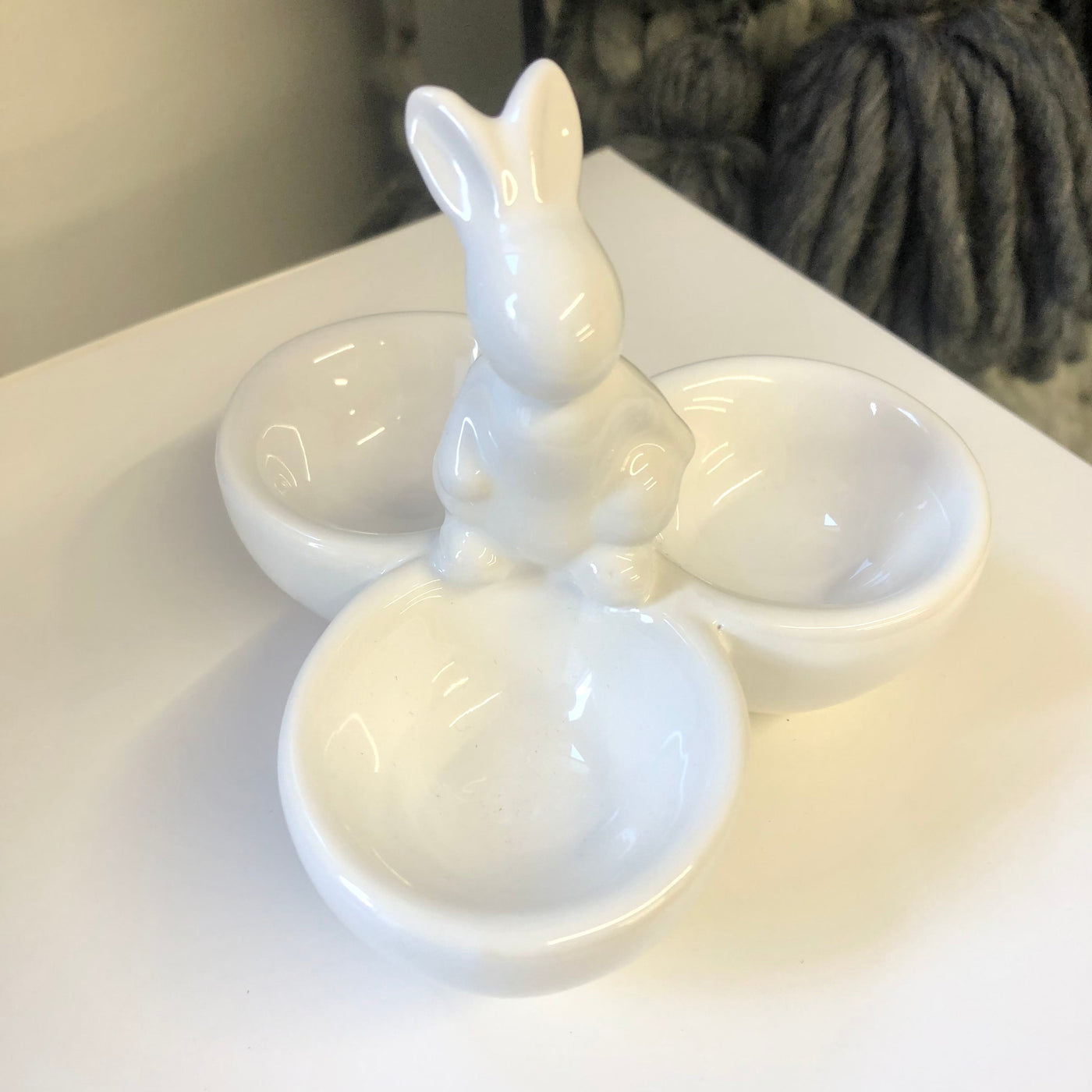 White Ceramic Rabbit Three Egg Cup