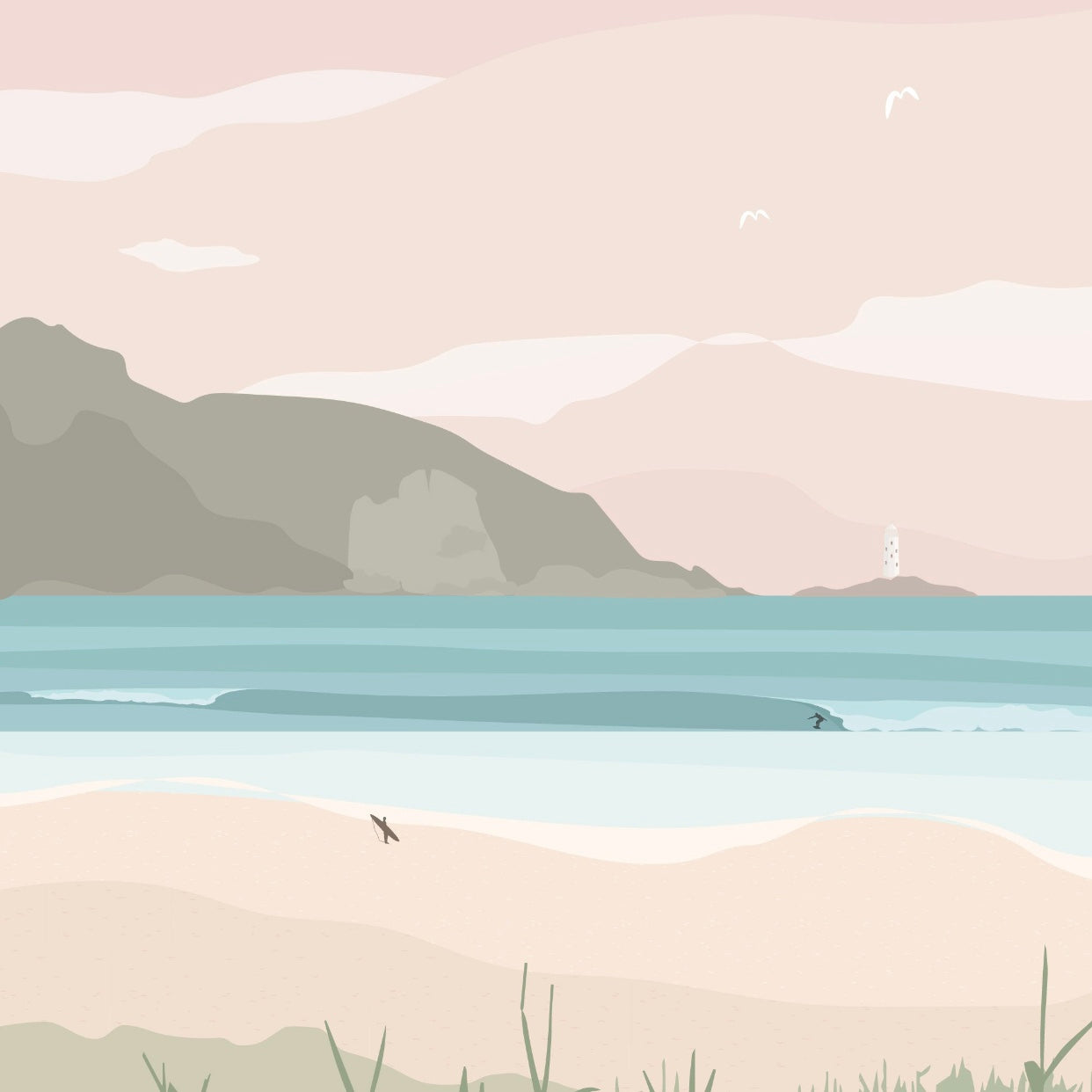 Cornwall Beach A4 Print ~ Alesa Design