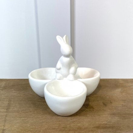 White Ceramic Rabbit Three Egg Cup