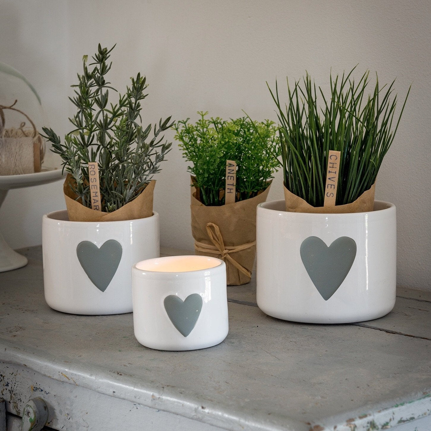 White Pot with Grey Heart