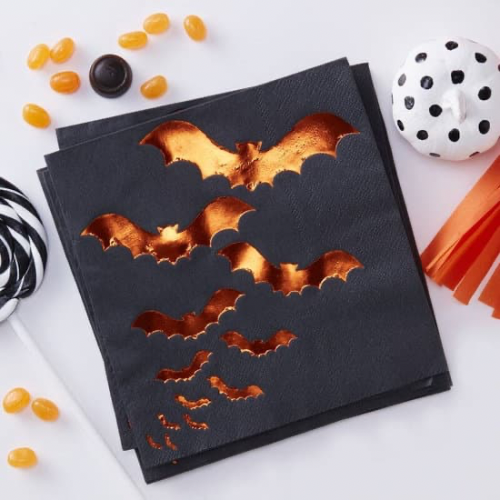 Orange Foiled Bat Design Napkins
