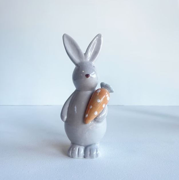 Grey Easter Bunny with Carrot